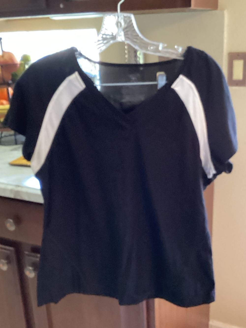 Danskin Now Black Short-Sleeve V-Neck Tee with White Panels
